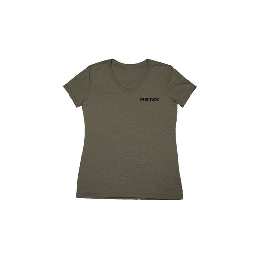 Woman's RETAY Logo V-Neck Tee "Olive You Green"